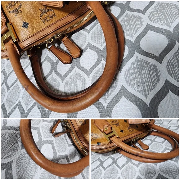 MCM Visetos Large Heritage Bowler Bag Cognac - Picture 9 of 16